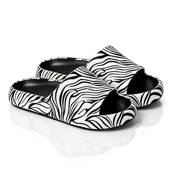 Chinelo Slide Zebra Feminino Lançamento Sandália Estampada (Preto e Branco)