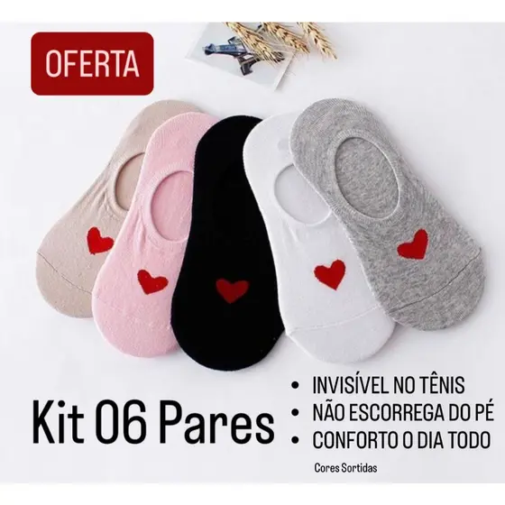 KIT Meia Sapatilha INVISÍVEL | Silicone ANTIDERRAPANTE | Algodão Premium | Não Escorrega | Pronta Entrega Brasil