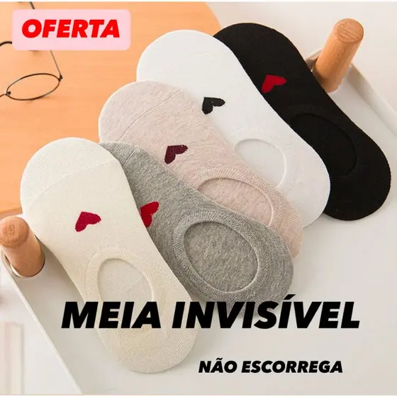 Kit Meia Invisível Feminina 6 Pares Antiderrapante Algodão Premium