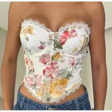 Corset tomara Que Caia   Feminina Floral  Com Amarração Verão 2026 brazilian elegante Corselete