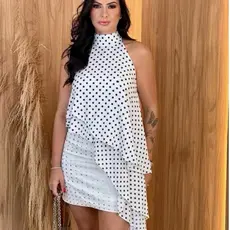 Blusa Estampada Poá Manga Zero Estilo Casual Elegante Tendência Verão