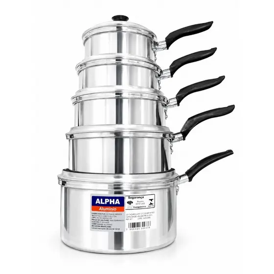 Kit de Panela Caçarola Aluminio Grande com Cabo 5 peças 14/16/18/20/22