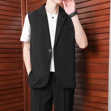 Outono terno colete jaqueta meninos bonito sem mangas colete Casual terno Drape na moda luz estilo maduro colete masculi