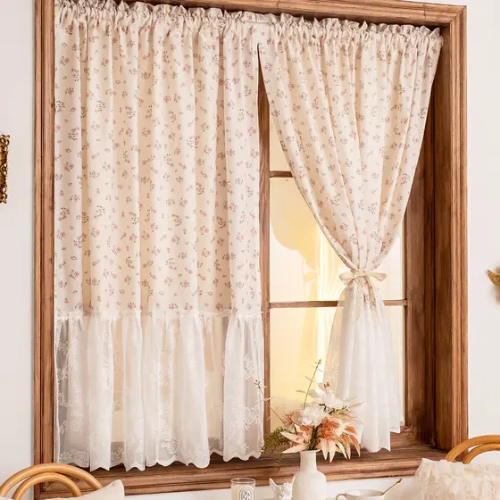 Cortina Floral francesa doce rosa princesa quarto menina ins estilo saia de renda cortina de gaze cortina de porta sem p