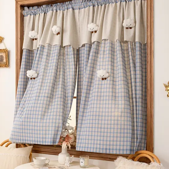Quarto das crianças menina quarto estilo Pastoral francês criança azul estilo princesa cortina pequena janela cozinha bo