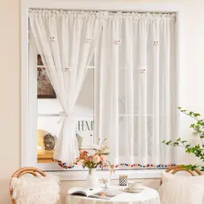 Cortina de gaze branca para quarto infantil, cortina transparente para janela saliente, sem perfuração, tela divisória d