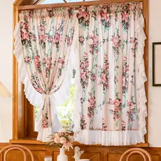 Francês romântico Retro estilo Pastoral cortina princesa quarto High-End Bay janela babados meia cortina de porta sem pe