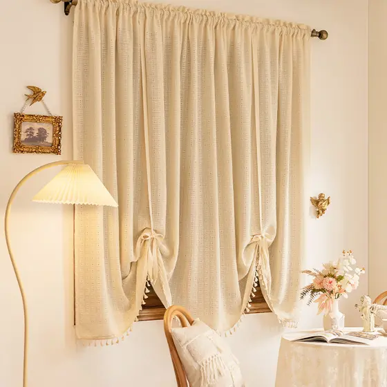 Cortina de elevação estilo creme francês, cortina de elevação, cozinha, meia cortina pequena, transparente, impervo, alg