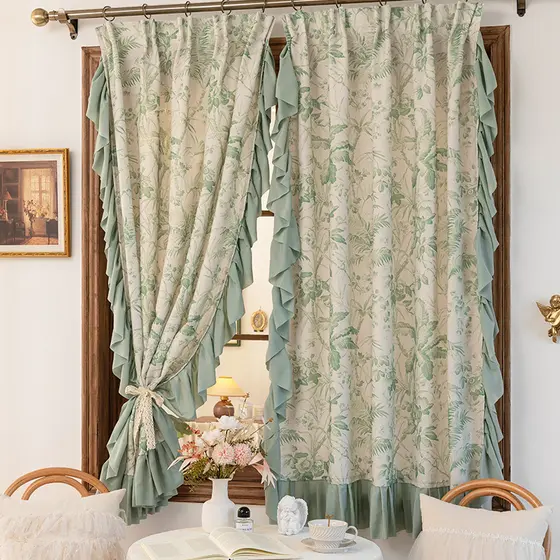 Francês Retro algodão linho impresso cortina americano meia cortina verde estilo Pastoral porta cortina divisória quarto