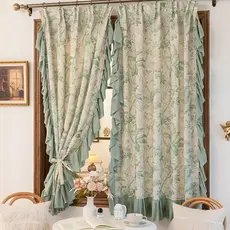 Francês Retro algodão linho impresso cortina americano meia cortina verde estilo Pastoral porta cortina divisória quarto