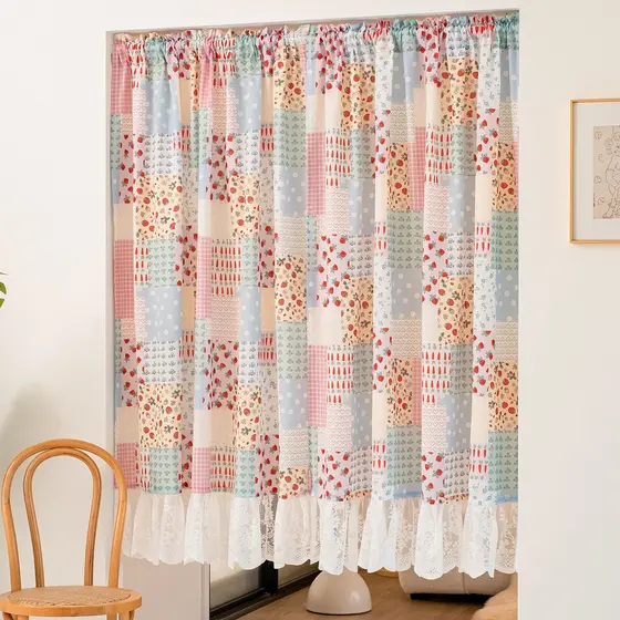 Cortina xadrez Floral estilo Pastoral francês, cortina divisória para quarto de crianças, cozinha, meninas, porta fofa,