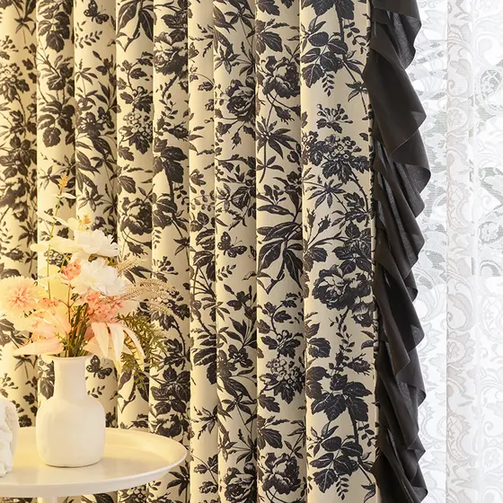 Francês Rococo Retro Pastoral rosa pequena fragrância High-End luz luxo americano Blackout preto babados cortinas