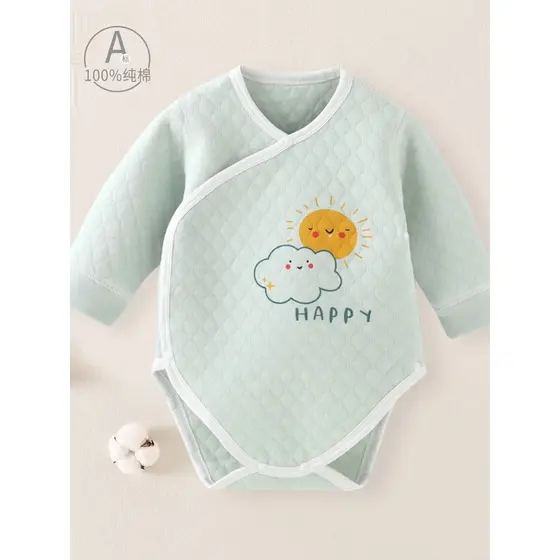 Bebê infantil macacão outono inverno recém-nascido puro algodão proteção da barriga triângulo macacão de manga longa eng