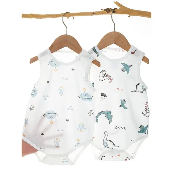Bebê recém-nascido macacão verão estilo fino roupas de verão do bebê puro algodão colete triângulo macacão