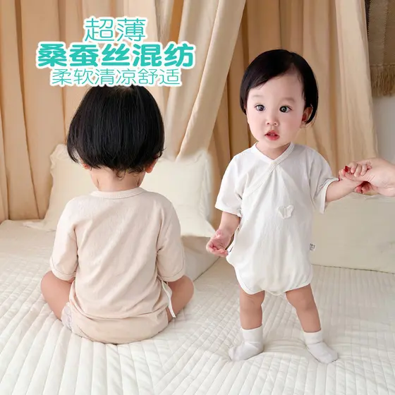 Bebê recém-nascido proteção da barriga de manga curta macacão algodão Modal mistura de seda triângulo escalada bebê maca
