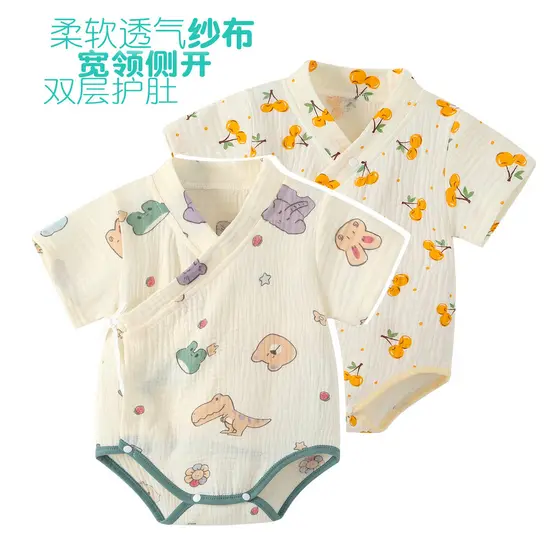 Bebê bebê gaze roupas de bebê de manga curta puro algodão triângulo macacão 01 anos de idade meninos meninas bebê monge