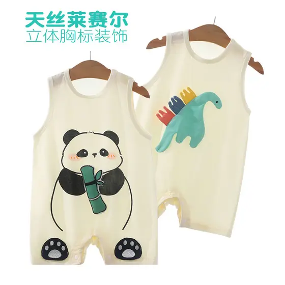 Bebê Tencel sem mangas macacão recém-nascido pijamas vestido de verão tridimensional dos desenhos animados macacão bebê