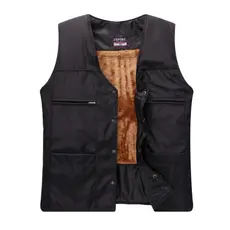 Outono inverno meia-idade idosos colete masculino Multi-bolso colete pai usar forro de lã quente engrossar