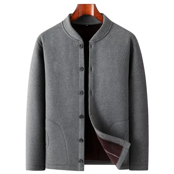 Pai outono inverno roupas mais veludo engrossado Cardigan de meia-idade masculino alemão veludo acolchoado jaqueta de me