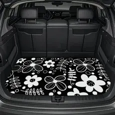 Tapete de porta-malas de carro estampado com flores pintadas à mão preto e branco de 1 peça, tapete de carro Universal d