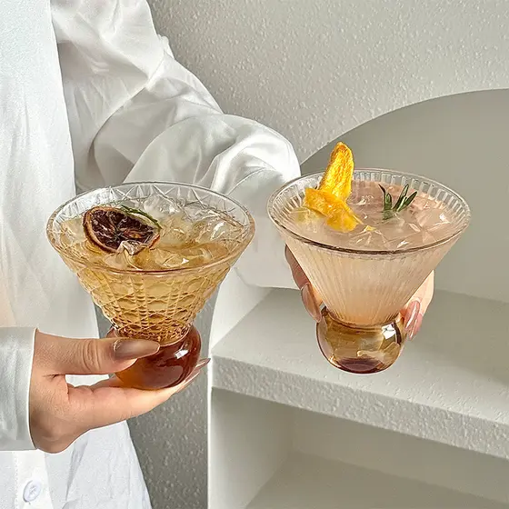 Vidro Retro Cocktail vidro fundo plano padrão de vidro textura grande capacidade mistura vidro uísque vidro Milkshake