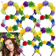Tiara De Coroa De Flor Mexicana Colorida Artificial Rosa Margarida Headpiece Para Mulheres Fiesta Acessório De Cabelo Fe