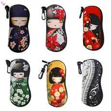 Estojo De Óculos De Sol Macio Com Estampa De Boneca Kokeshi Japonesa , Bolsa Zíper De Neoprene Clipe Protetora Fofa Para
