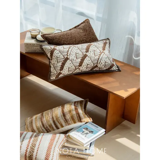 Ins estilo lombar fronha estilo nórdico simples travesseiro sala de estar sofá encosto marrom longo almofada lombar carr