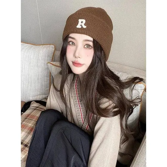 K chapéu feminino de malha chapéu de lã amarelo esqui outono inverno quente chapéu frio Baotou mostrando rosto Ogawa oes