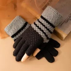 Outono inverno luvas de malha masculinas expostas dois dedos feminino equitação velo quente antiderrapante trabalho cond