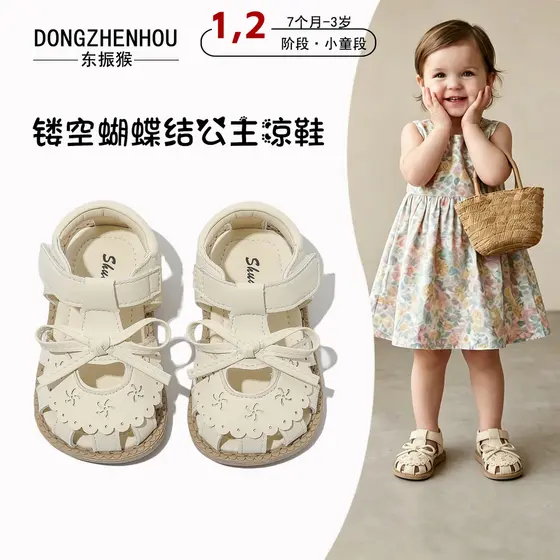Verão oco Baotou bebê menina sandálias meninas arco princesa sapatos bebê sola macia 1 a 3 anos de idade sapatos da cria