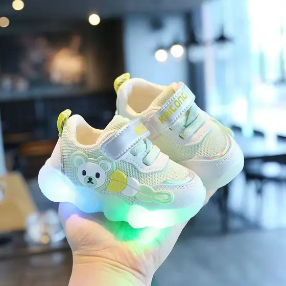 Outono novo estilo bebê criança sapatos de malha de sola macia sapatos iluminados para bebês 0-1-2 anos de idade 5 menin