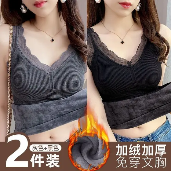 Colete de fundo quente feminino mais veludo espessamento camisa de fundo com almofada no peito de uma peça tamanho grand