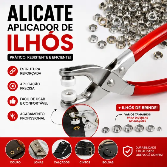 Kit Alicate Aplicador Botão de Pressão 100 Botões para Roupas Bebê Artesanato Costura