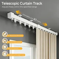 STARMEGA 2.1m Trilho Suíço Simples Max Alumínio Branco Presilhas + Deslizantes + Terminais + Parafusos para instalação
