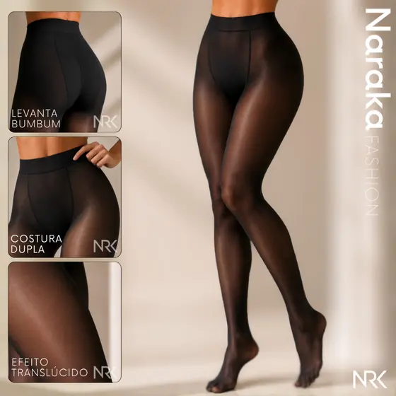 Meia Calça Translúcida Feminina Elástica Cintura Alta
