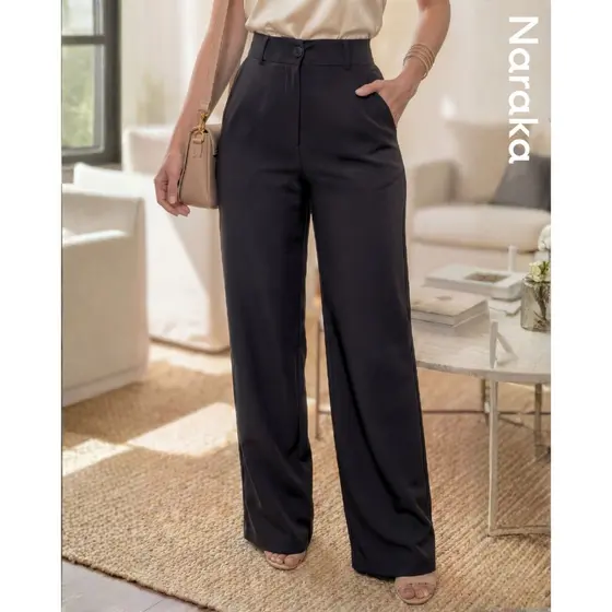 Calça Alfaiataria Feminina Pantalona Cintura Alta