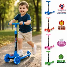 Patinete Infantil 3 Rodas, Princesas, Hulk, Capitão América, Homem de Ferro, patinete com 3 rodinhas Com Led - Disney