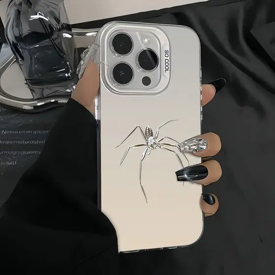 Araña plateadav Capinha Para iPhone 17 16 15 14 13 12 11 X XS XR 7 8 Pro Max Plus Escudo de proteção anti-queda