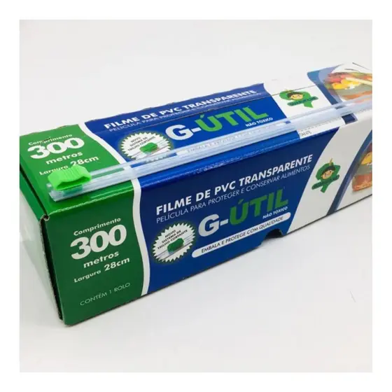 Caixa Rolo De Filme Pvc 28cm X 300 Metros Trilho Cortante