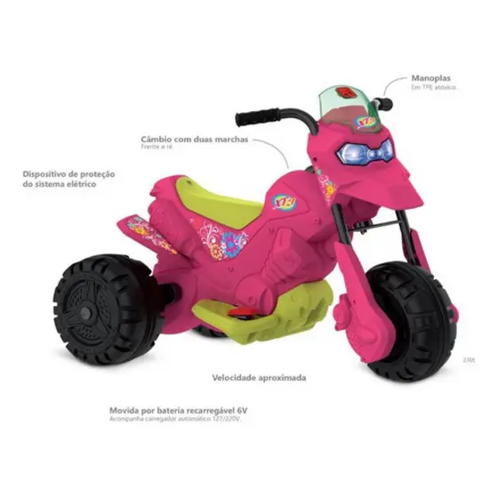 Moto Elétrica Infantil XT3 6V Bandeirante Pink | 1 ou 2 Unidades | Uso Intensivo