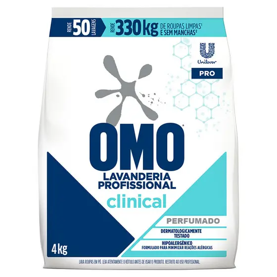 Lava Roupas em Pó Omo Clinical Perfumado 4kg | Kit 1/2/3 unidades | Econom