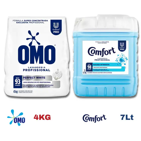 Kit OMO Perfect White 4kg + Comfort 7L | 1/2/3 unidades | Brilho e maciez no seu dia