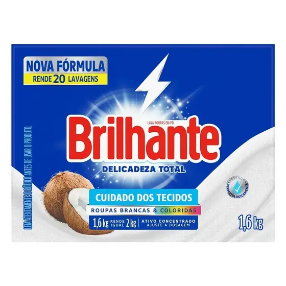 Lava-Roupas Pó Brilhante Delicadeza Total 1,6kg | 1/2/3 Un