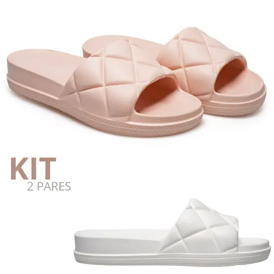 Kit 1 e 2 Pares Chinelo Slide Feminino Delicado