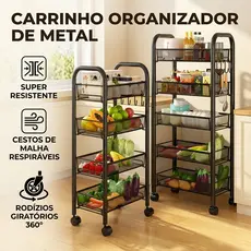 Carrinho Organizador Fruteira Multiuso Carrinho de Prateleira de Metal de 3/4/5 camadas