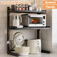 Suporte de Microondas de parede Ajustável Organizador de Cozinha Multiuso Aço Extensível Prateleir