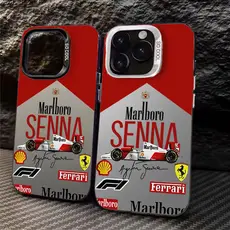 Antiderrapante fosco Capinha para iPhone 17 16 PRO MAX &SAMSUNG S24 Capinha Moldura Preta Estampa Carro de Corrida Senna