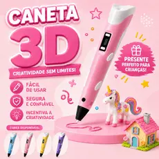 Caneta 3D Infantil Impressora Educativa Desenho + Kit Filamentos Visor LED Presente Criativo
