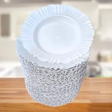 Kit Pratos Branco Pétala Fundo Com Borda Plástico Prato Para Festa Churrasco